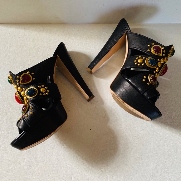 $750 MIU MIU Multicolor Stone Stud Platform 38.5 - Picture 8 of 16